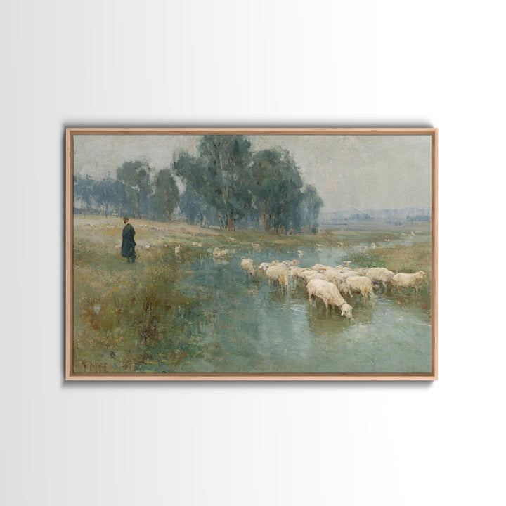 Shepherd’s Quiet Path – Framed Canvas Print – Christian Art Canvas – Pastoral Scenery – Christian Wall Art – Christian Art Print – Christia