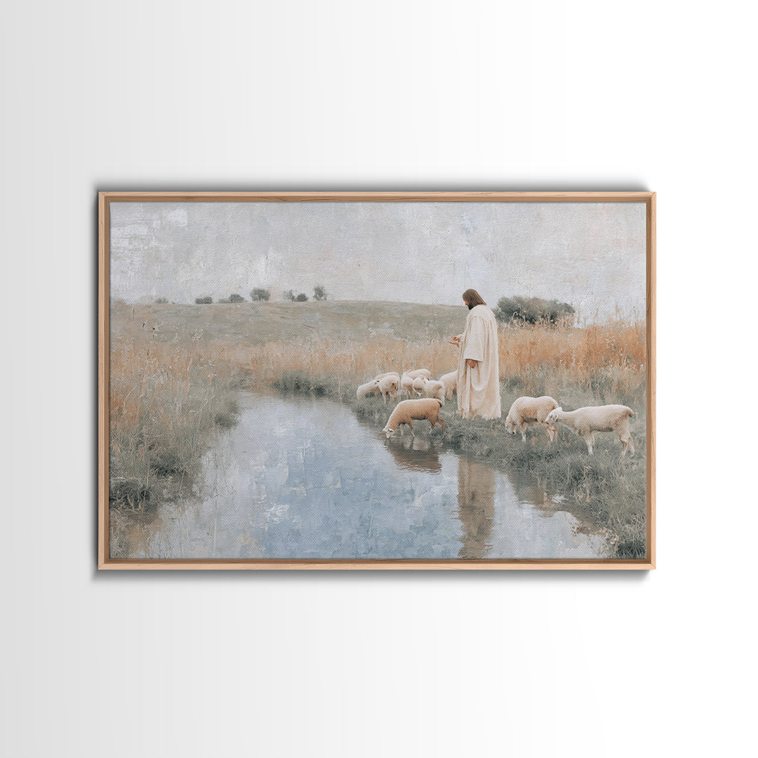 Still Waters Blessing – Framed Canvas Print – Christian Art Canvas – Jesus Painting – Christian Wall Art – Subtle Christian Art – Christian
