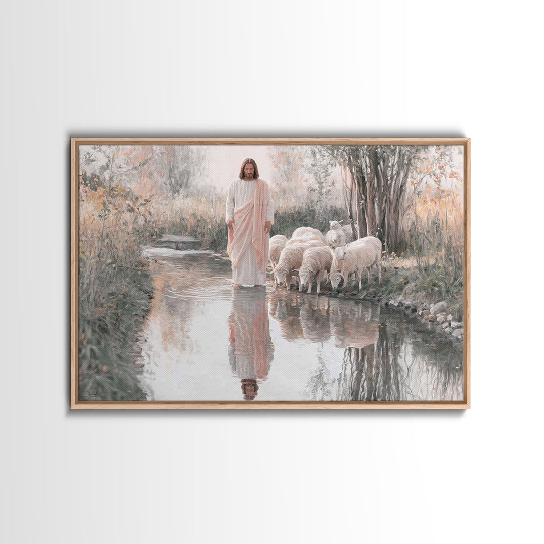 Gentle Shepherd Light – Framed Canvas Print – Jesus Painting – Christian Wall Art – Christian Art Canvas – Christian Christmas Art – Christ