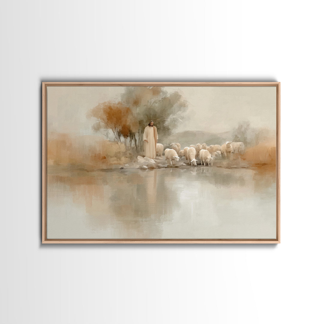 Autumn Pasture Calm – Framed Canvas Print – Christian Wall Art – Jesus Painting – Christian Art Print – Christmas Art – Christian Decor For