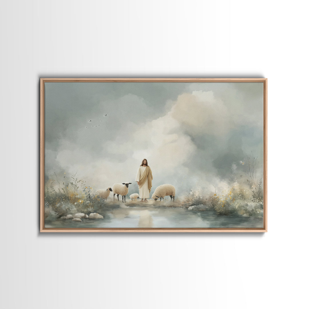 Heavenly Meadow Peace – Framed Canvas Print – Christian Art Canvas – Jesus Painting – Christian Christmas Art – Large Christian Art – Subtl