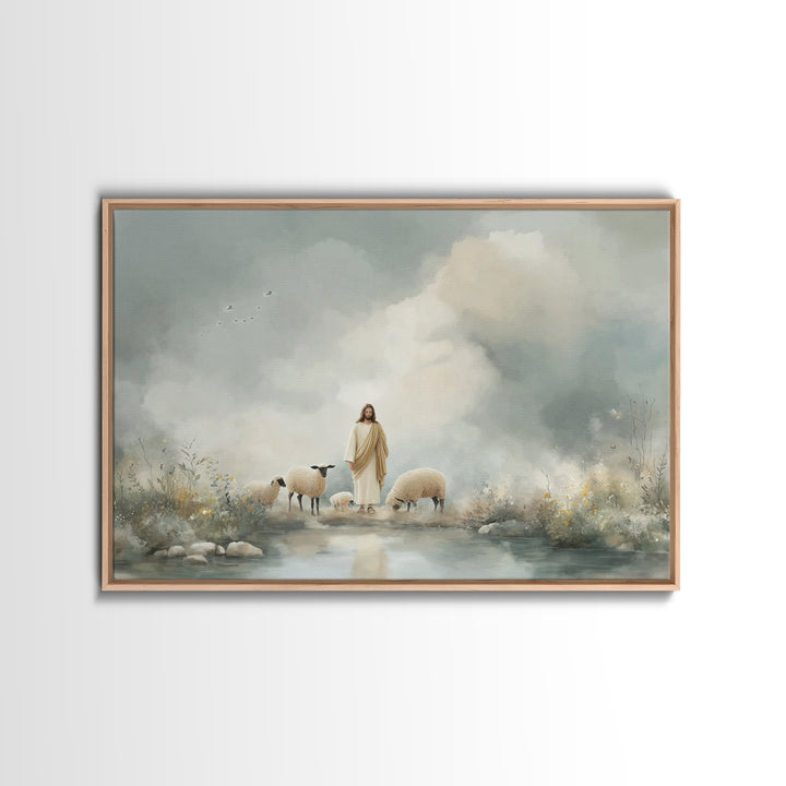 Heavenly Meadow Peace – Framed Canvas Print – Christian Art Canvas – Jesus Painting – Christian Christmas Art – Large Christian Art – Subtl