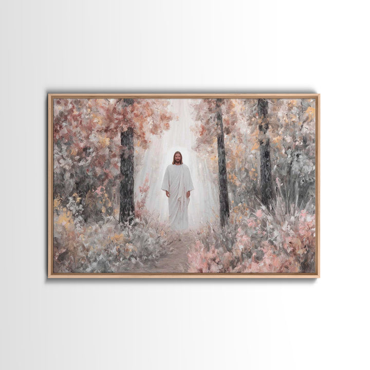 Radiant Forest Grace – Framed Canvas Print – Christian Decor – Christian Wall Art – Jesus Painting – Modern Christian Art – Christmas Art –
