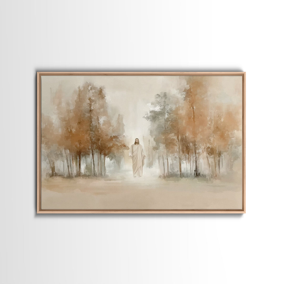 Golden Grove Stillness – Framed Canvas Print – Christian Art Print – Jesus Painting – Christian Wall Art – Christian Christmas Art – Vintag