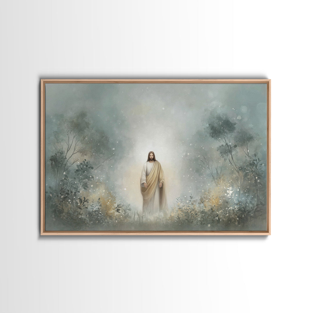 Sacred Woodland Path – Framed Canvas Print – Jesus Painting – Christian Art Canvas – Christian Wall Art – Modern Christian Art – Christian