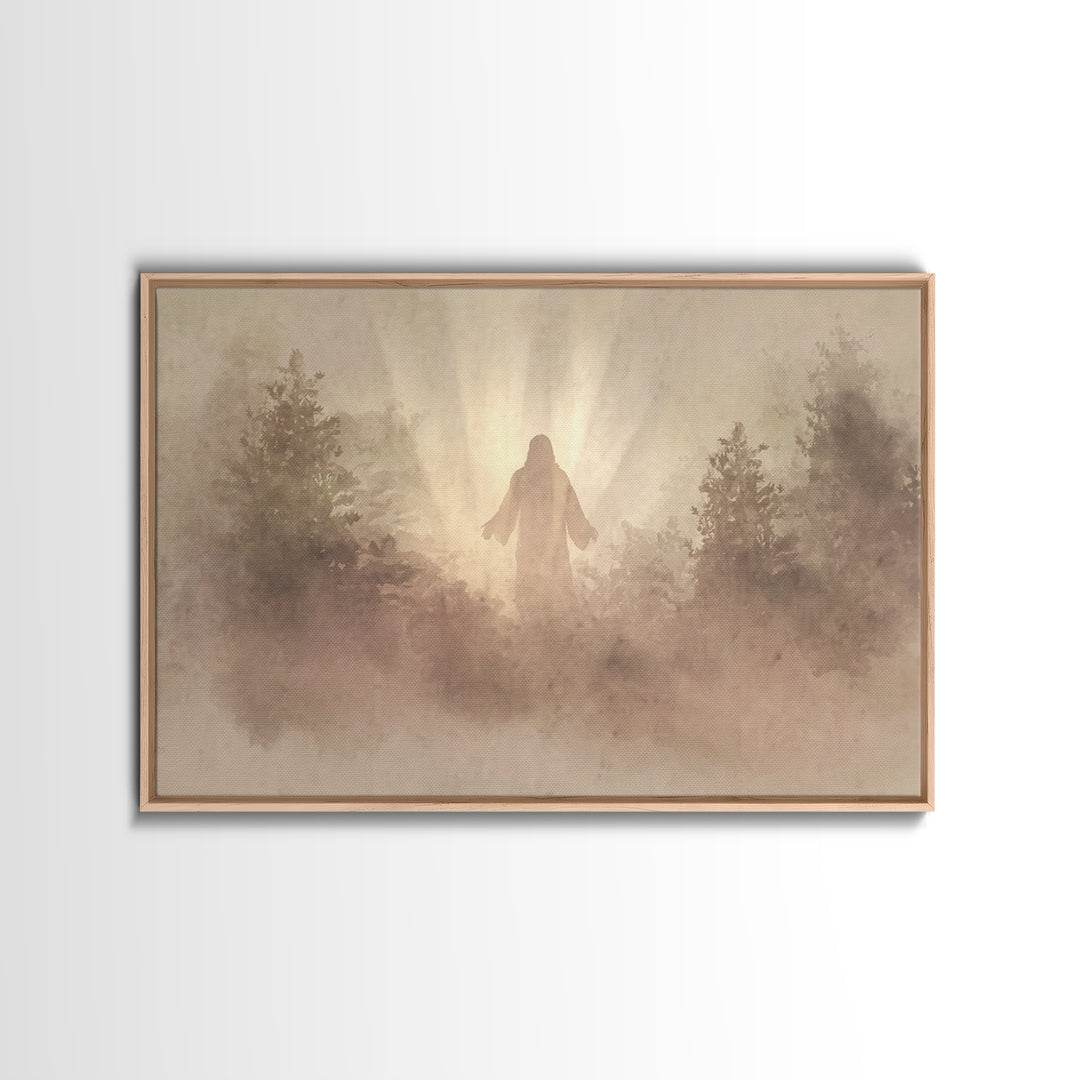 Forest Dawn Presence – Framed Canvas Print – Christian Wall Art – Christian Art Canvas – Jesus Painting – Large Christian Painting – Christ