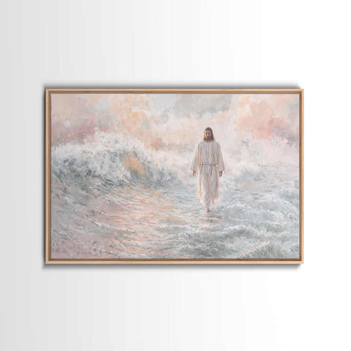 Light Upon Waters, Framed Canvas Print, Christian Art Canvas, Jesus Painting, Christian Wall Art, Modern Christian Art, Christmas Art