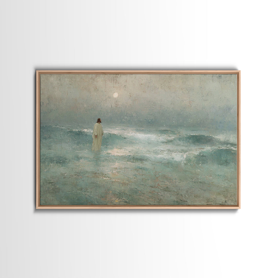 Silent Sea Grace | Framed Canvas Print | Christian Art Canvas | Jesus Painting | Christian Wall Art | Vintage Christian Art | Christmas Art