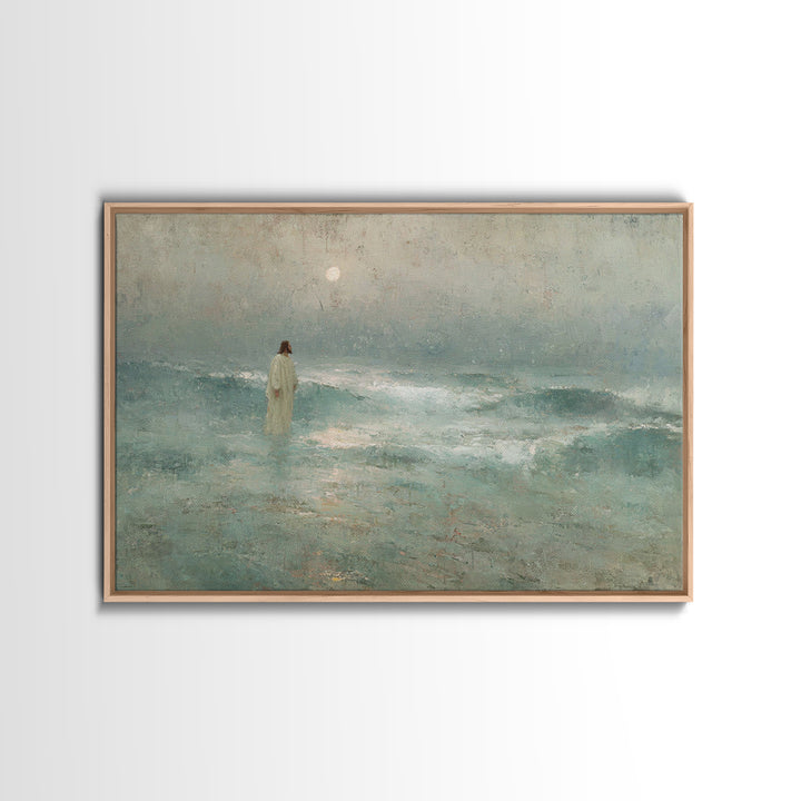 Silent Sea Grace | Framed Canvas Print | Christian Art Canvas | Jesus Painting | Christian Wall Art | Vintage Christian Art | Christmas Art