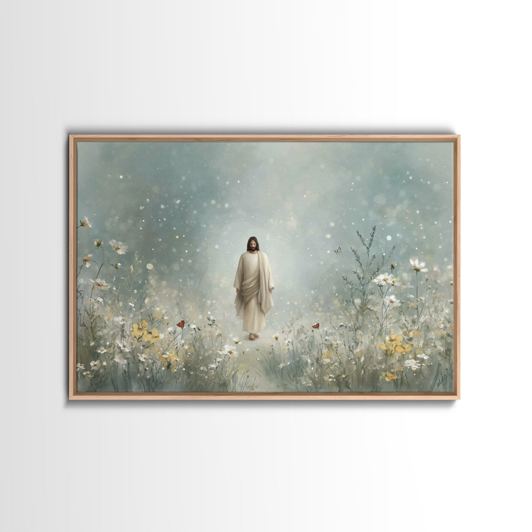 Heavenly Walk, Framed Canvas Print, Christian Wall Art, Christian Art Canvas, Jesus Painting, Modern Christian Art, Christian Christmas Art
