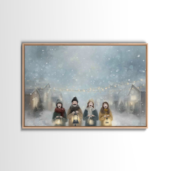 Snowfall Carolers, Framed Canvas Print, Christmas Wall Art, Christian Christmas Art, Christmas Art Canvas, Modern Christmas Art, Christmas