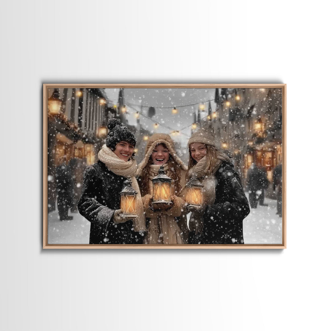 Festive Glow – Framed Canvas Print – Christmas Art Canvas – Christian Christmas Art – Christmas Wall Art – Vintage Christmas Art – Holiday