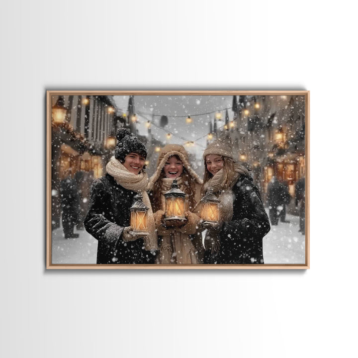 Festive Glow – Framed Canvas Print – Christmas Art Canvas – Christian Christmas Art – Christmas Wall Art – Vintage Christmas Art – Holiday