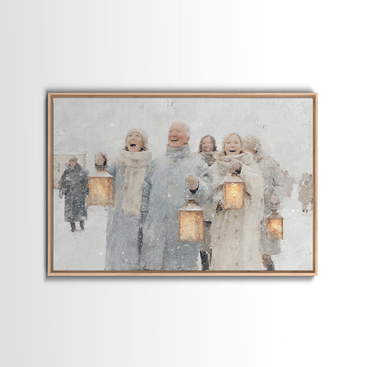 Winter Lantern Choir – Framed Canvas Print – Christmas Art Prints – Christian Christmas Art – Christmas Wall Art – Christmas Art Canvas – H