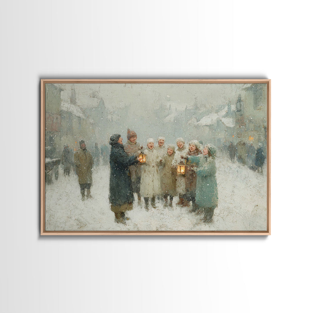 Snowbound Carolers, Framed Canvas Print, Christmas Wall Art, Christian Christmas Art, Christmas Art Canvas, Vintage Christmas Art, Christma