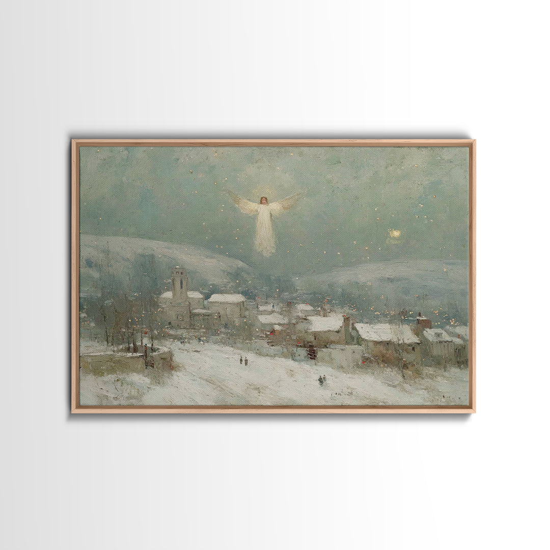 Angel Over Bethlehem – Framed Canvas Print – Christian Christmas Art – Christian Wall Art – Vintage Christian Art – Christmas Canvas Wall A