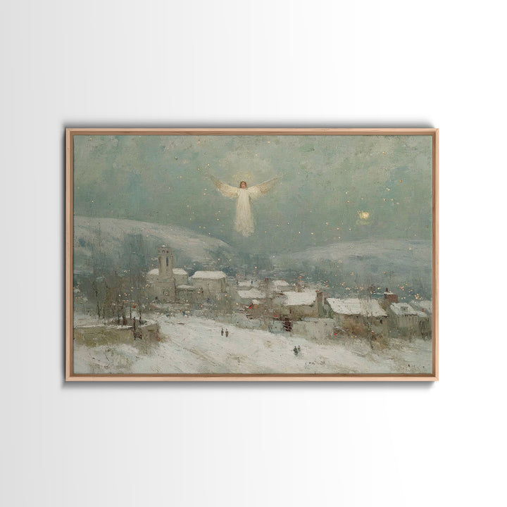 Angel Over Bethlehem – Framed Canvas Print – Christian Christmas Art – Christian Wall Art – Vintage Christian Art – Christmas Canvas Wall A