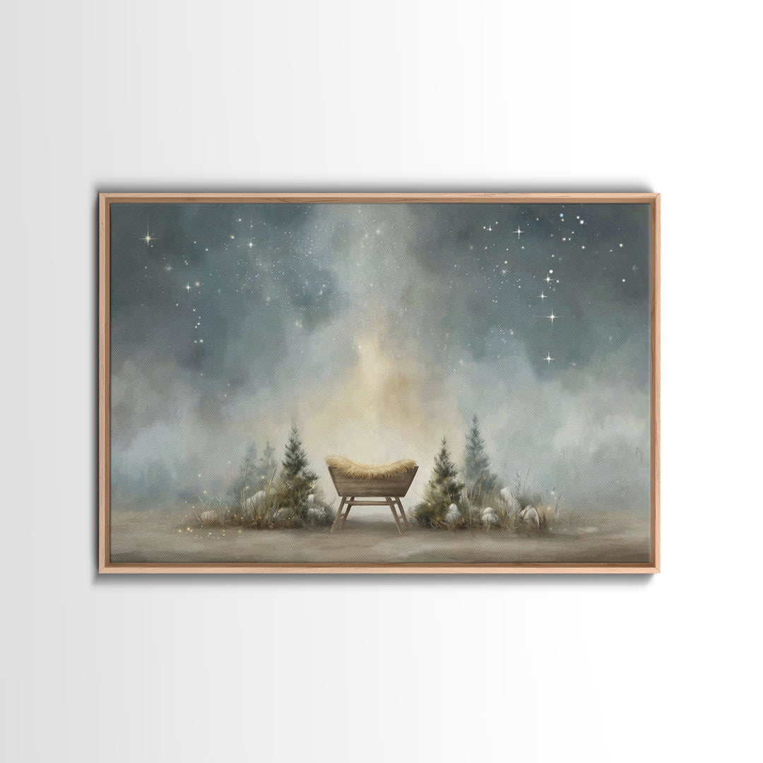 Shepherd’s Light | Framed Canvas Print | Christian Wall Art | Jesus Painting | Christian Art Canvas | Moody Christian Art | Christmas Art