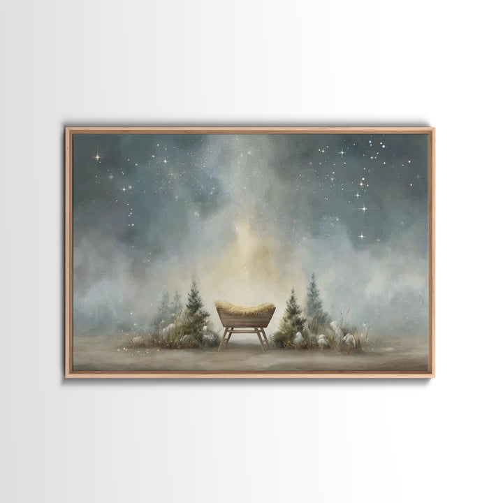 Shepherd’s Light | Framed Canvas Print | Christian Wall Art | Jesus Painting | Christian Art Canvas | Moody Christian Art | Christmas Art