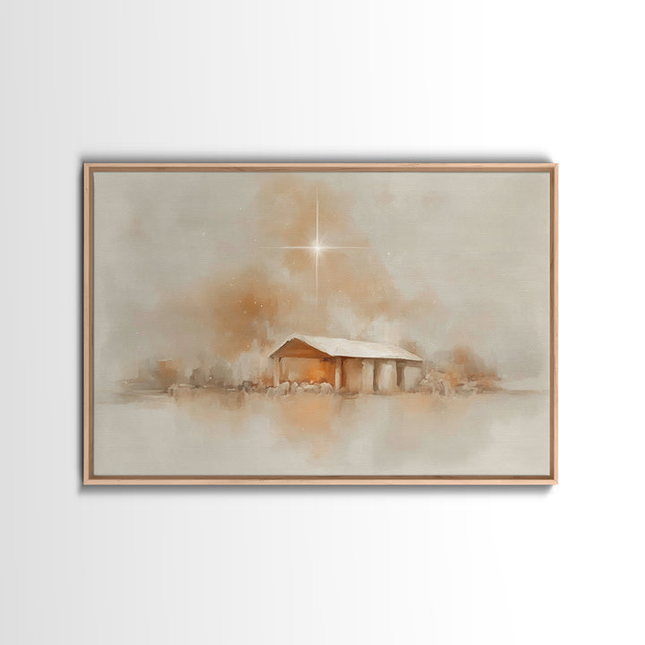 Quiet Manger Glow – Framed Canvas Print – Christian Wall Art – Christian Christmas Art – Christian Art Canvas – Christmas Art – Christian D