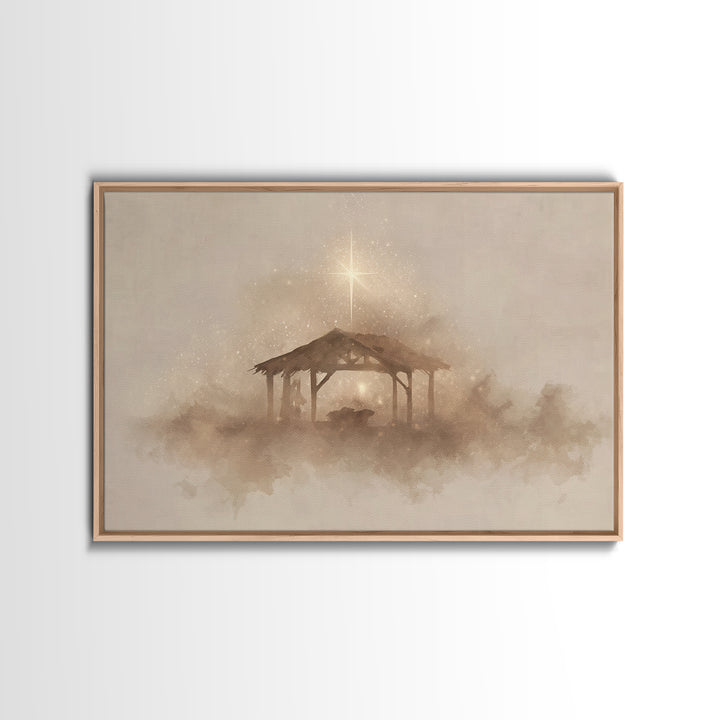 Starlit Manger – Framed Canvas Print – Christmas Art – Christian Christmas Art – Christian Art Canvas – Christian Decor – Christian Wall Ar