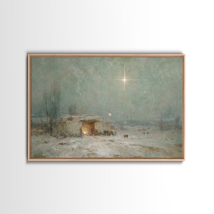 Sacred Stable – Framed Canvas Print – Christian Art Canvas – Christmas Art – Christian Decor – Christian Wall Art – Christian Christmas Art