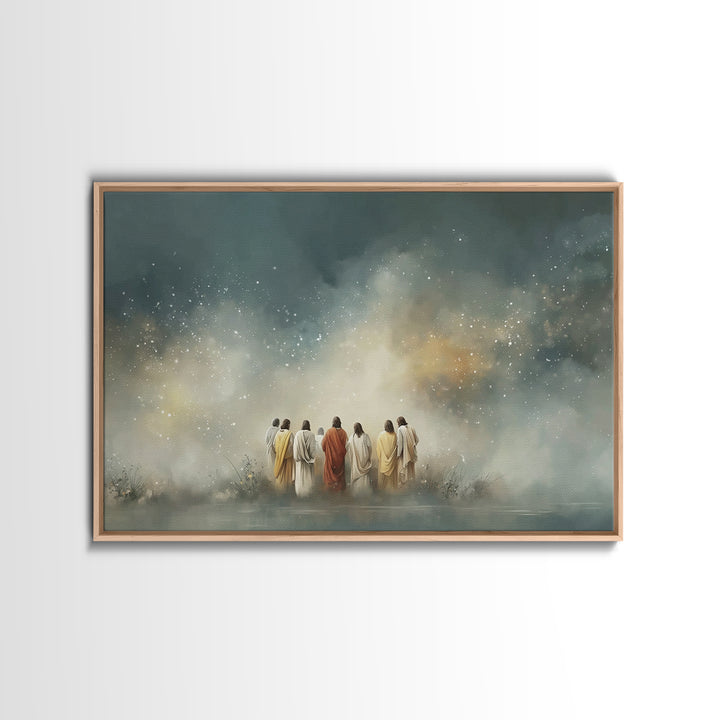 Heavenly Dawn Circle | Framed Canvas Print | Christian Art Canvas | Jesus Painting | Christian Wall Art | Christmas Art