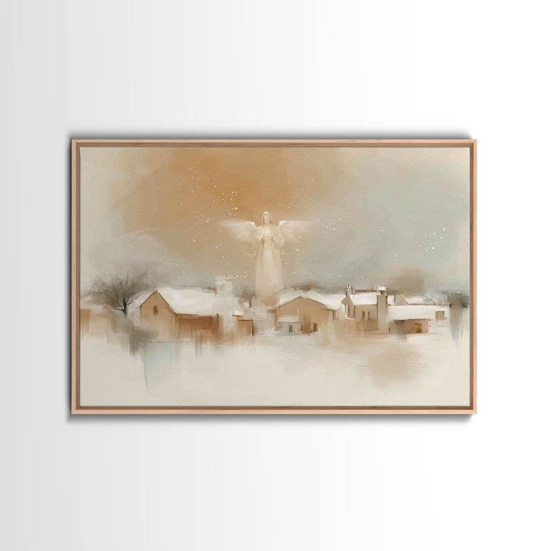 Silent Dawn Angel – Framed Canvas Print – Christian Art Print – White Christmas Art – Christian Christmas Decorations – Christian Art Canva