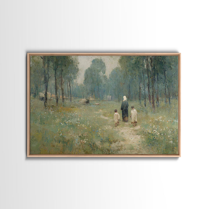 Quiet Meadow Grace - Framed Canvas Print - Christian Wall Art - Jesus Painting - Christian Art Canvas - Pastoral Scenery