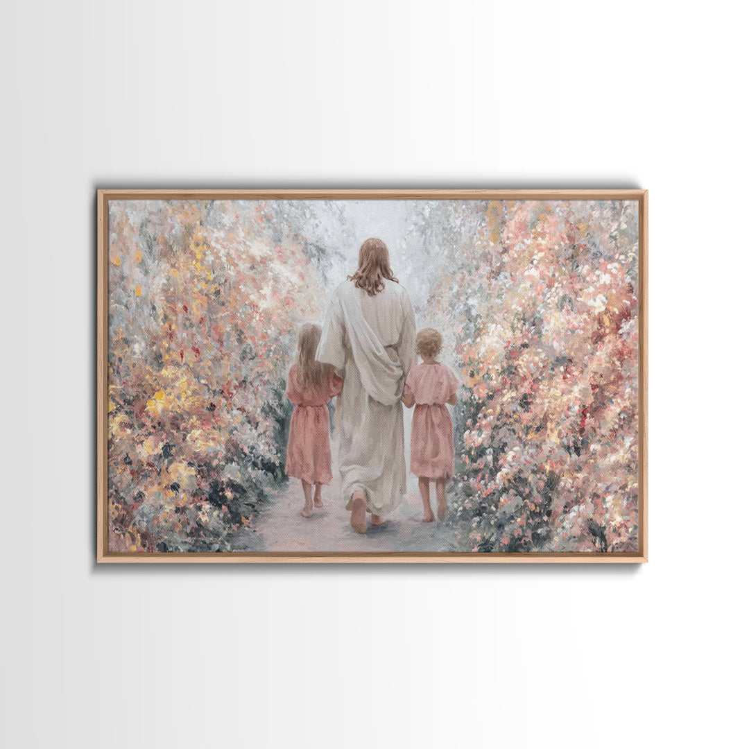 Gentle Shepherd Walk - Framed Canvas Print - Christian Art Canvas - Christian Painting - Jesus Art Print - Christian Home Decor