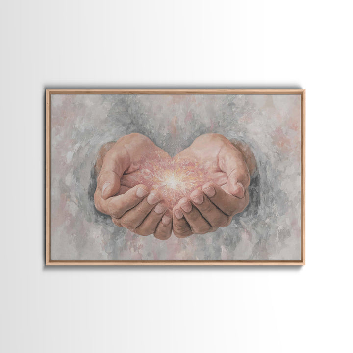 Hands Of Light | Framed Canvas Print | Christian Art Canvas | Modern Christian Art | Jesus Painting | Christian Wall Art | Large Christian