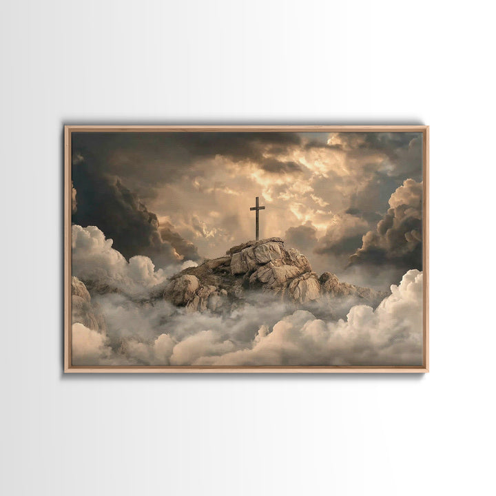 Crosslight Summit | Framed Canvas Print | Christian Art Canvas | Christian Wall Art | Large Christian Painting | Moody Christian Art | Chri
