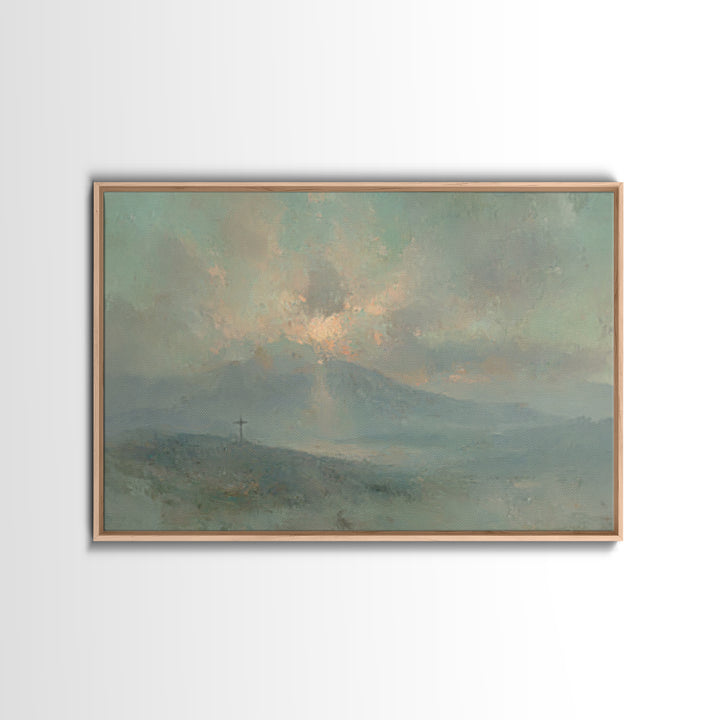 Dawn of Mercy, Framed Canvas Print, Christian Art Prints, Subtle Christian Art, Christian Wall Art, Blue Christian Art, Christian Paintings