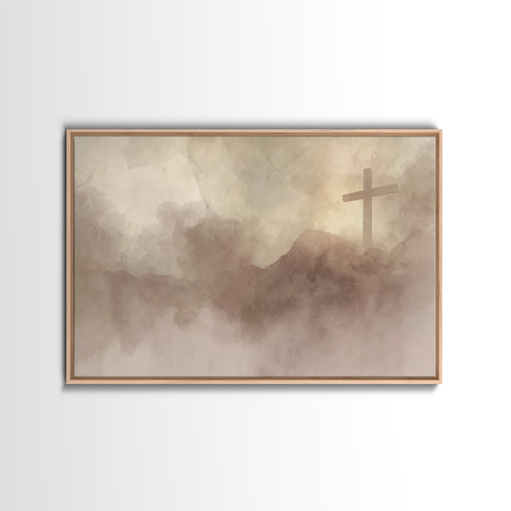 Heavenly Cross, Framed Canvas Print, Christian Wall Art, Modern Christian Art, White Christmas Art, Christian Christmas Art, Christian Deco