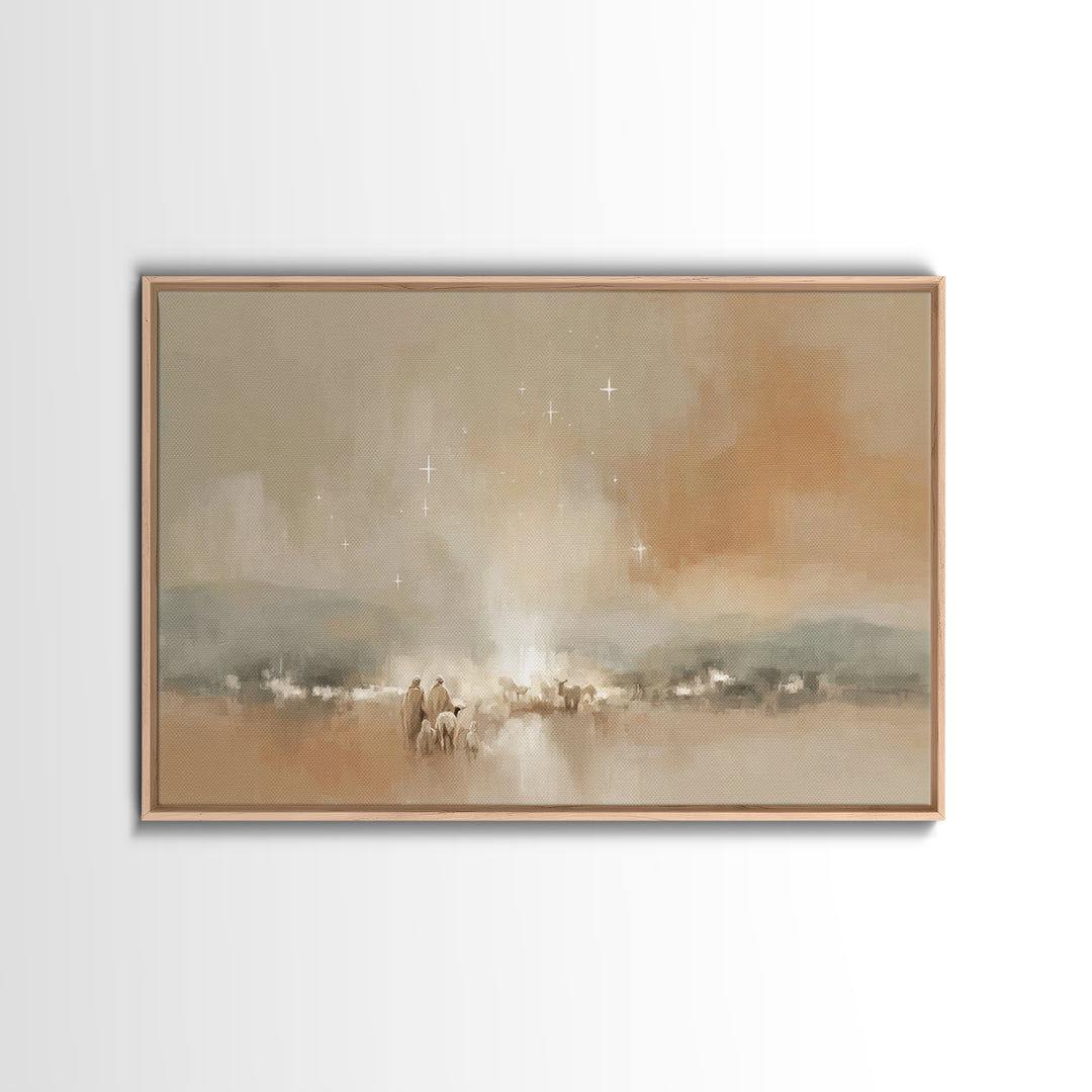 Shepherds of Light, Framed Canvas Print, Christmas Art Prints, Christian Christmas, Pastoral Scenery, Christian Art Canvas, Christian Decor