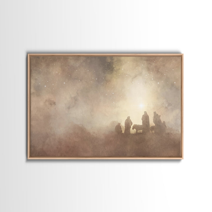 Shepherds Of Light – Framed Canvas Print – Christian Art – Christian Wall Art – Christmas Art – Jesus Christmas Art – Christian Art Canvas
