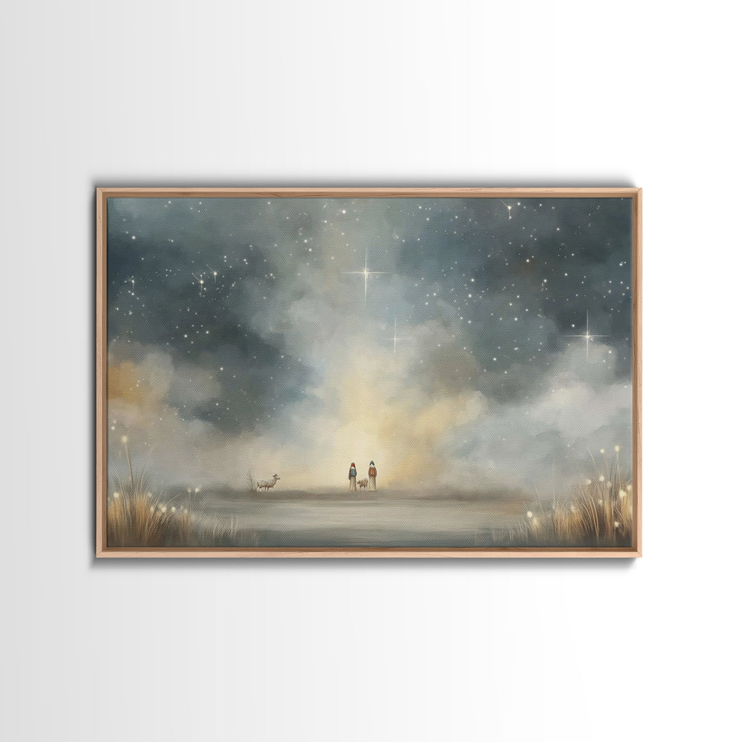 Night Of Promise – Framed Canvas Print – Christmas Wall Art – Christian Art Canvas – Christian Art – Jesus Painting – Christian Christmas A