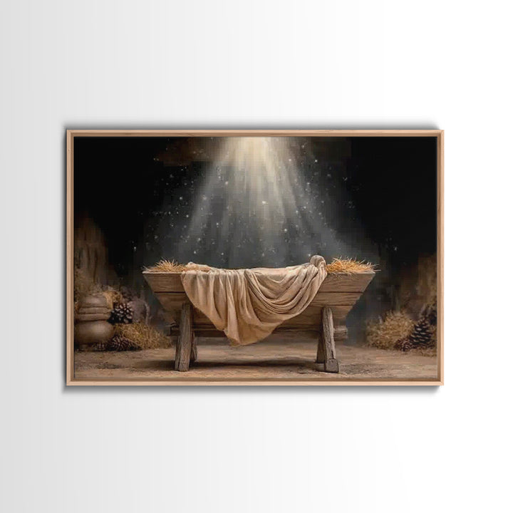 Holy Manger – Framed Canvas Print – Christmas Art – Christian Art – Christian Wall Art – Christian Christmas Decor – Christian Art Canvas