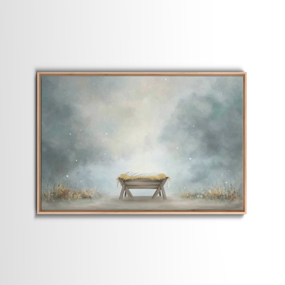 Silent Manger – Framed Canvas Print – Christian Art – Christmas Art – Christian Art Canvas – Christian Christmas Decor – Christian Wall Art