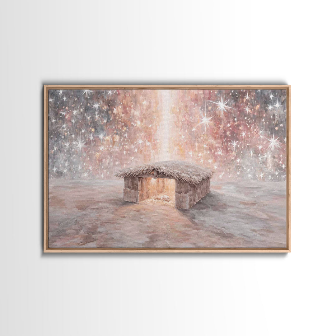 Glory In The Stable – Framed Canvas Print – Christian Christmas Art – Christian Wall Art – Christian Art Canvas – Christmas Art – Christian