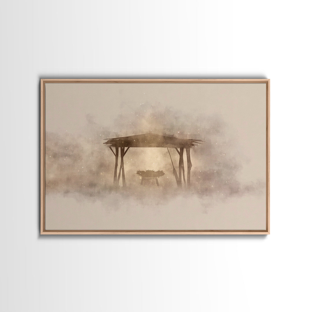 Holy Shelter Silhouette – Framed Canvas Print – Christian Christmas Art – Christian Art – Christian Wall Art – Minimalist Christian Art – C