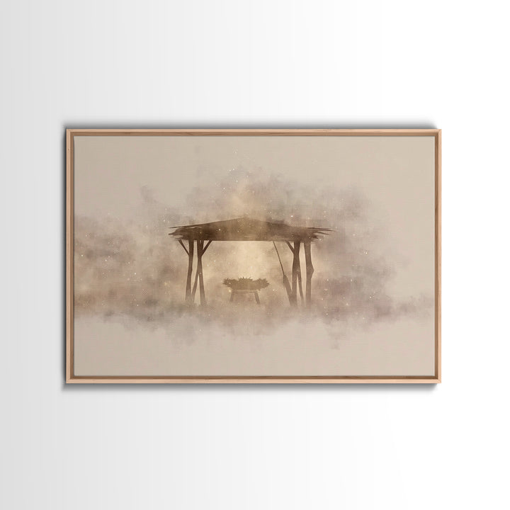 Holy Shelter Silhouette – Framed Canvas Print – Christian Christmas Art – Christian Art – Christian Wall Art – Minimalist Christian Art – C
