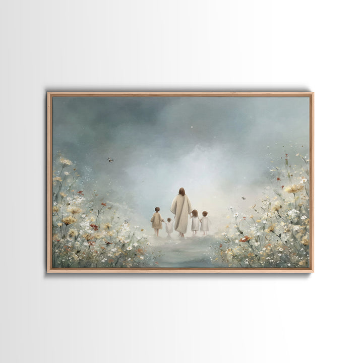 Heavenly Meadow Light, Framed Canvas Print, Christian Art Print, Jesus Painting Canvas, Minimalist Christian Art, Christian Wall Art, Chris