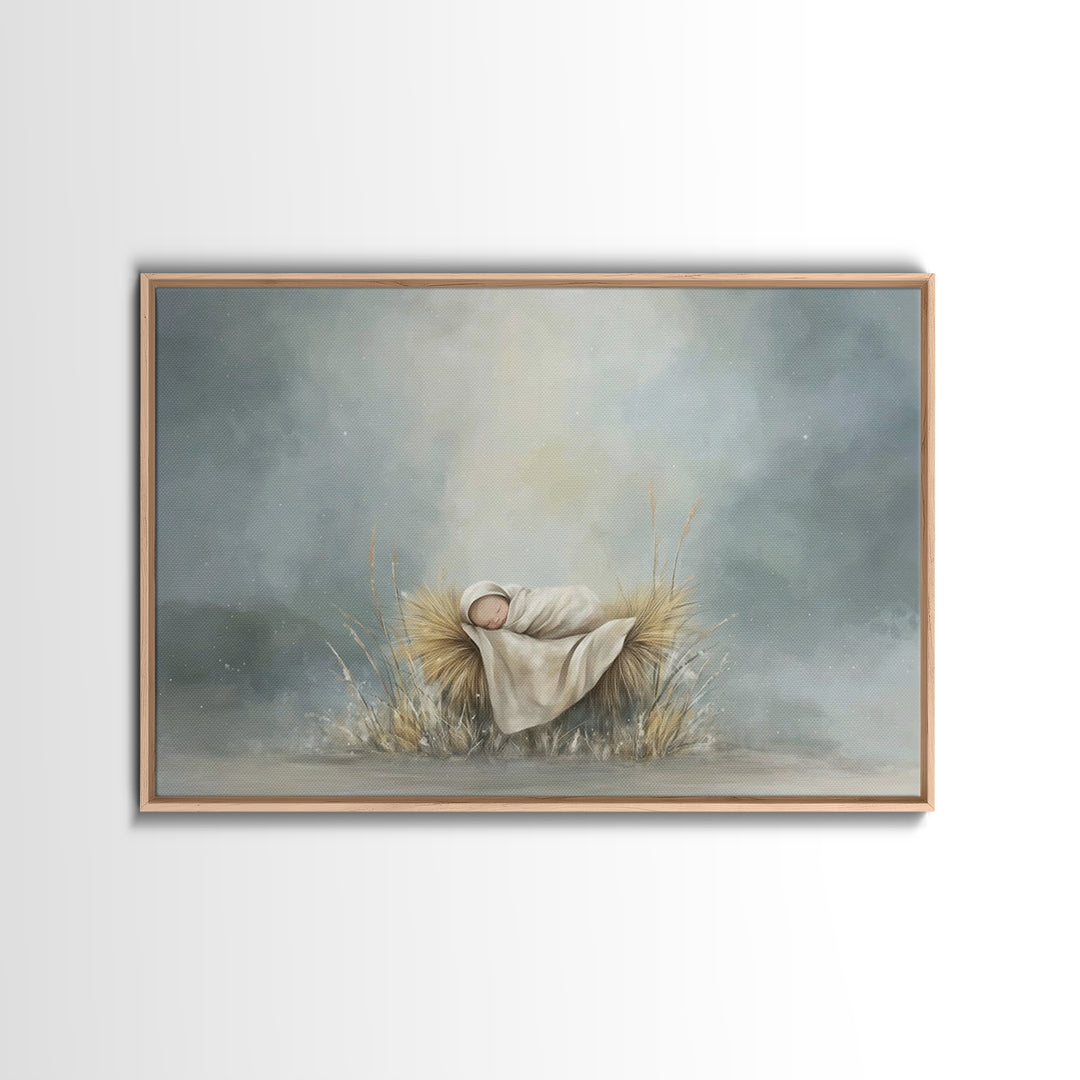 Holy Dawn Cradle – Framed Canvas Print – Jesus Christmas Art – Christian Art Canvas – Modern Christmas Art – Subtle Christian Art – Christi