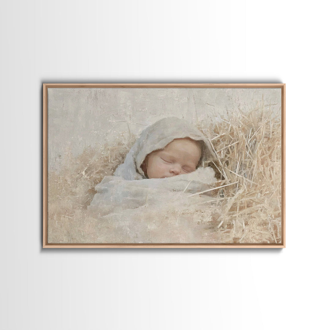 Sacred Newborn Grace, Framed Canvas Print, Christian Christmas Art, Birth Of Jesus Painting, Minimalist Christian Art, Christmas Wall Art,