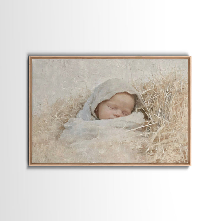 Sacred Newborn Grace, Framed Canvas Print, Christian Christmas Art, Birth Of Jesus Painting, Minimalist Christian Art, Christmas Wall Art,