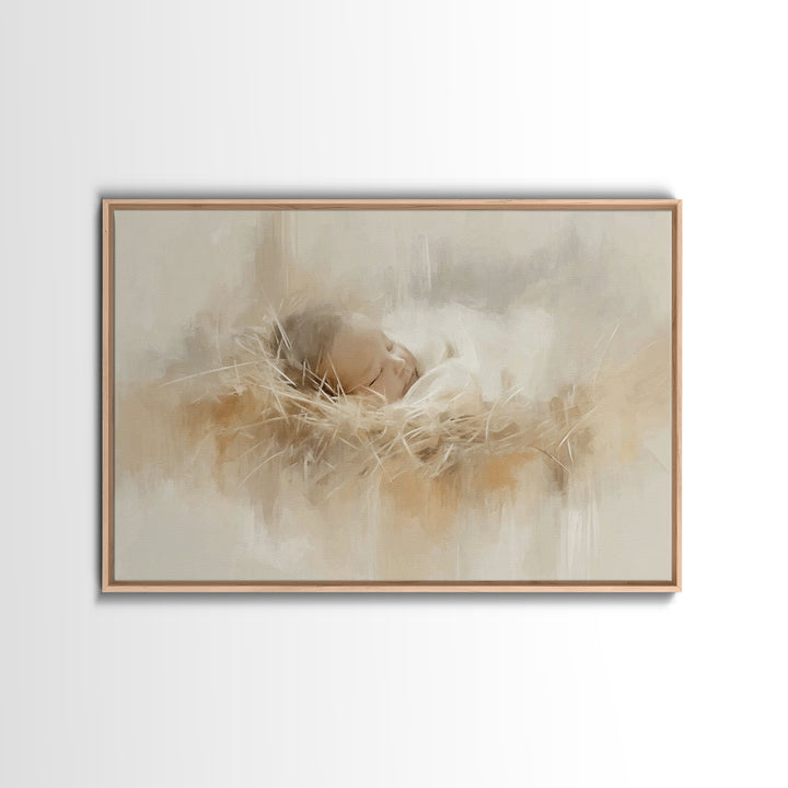 Gentle Nativity Still | Framed Canvas Print | Christian Art Canvas | White Christmas Art | Christian Christmas Art | Christian Wall Art | M