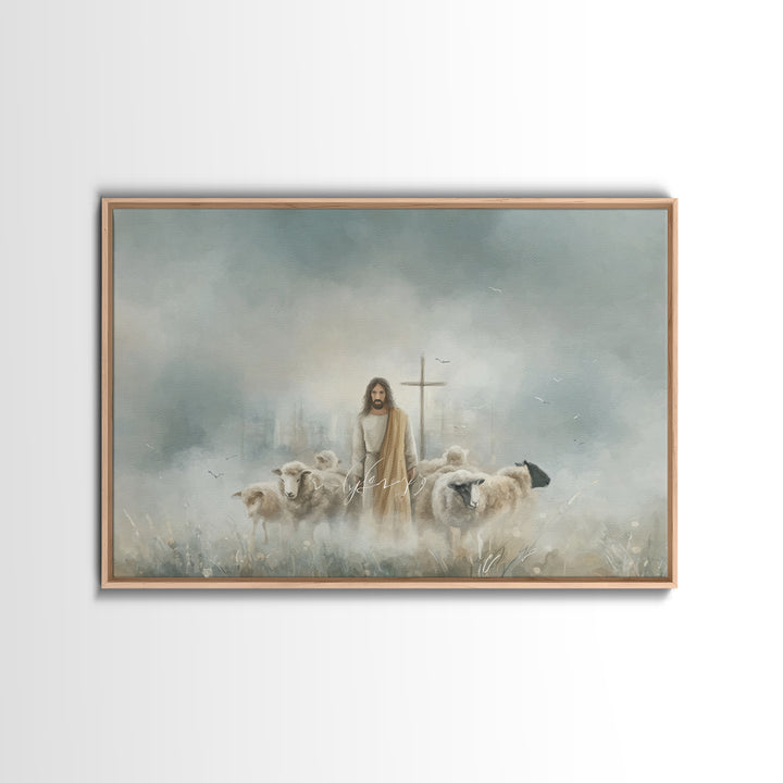 Shepherd Of Mercy – Framed Canvas Print – Christian Wall Art – Jesus Painting – Christian Art Canvas – Large Christian Painting – Christian