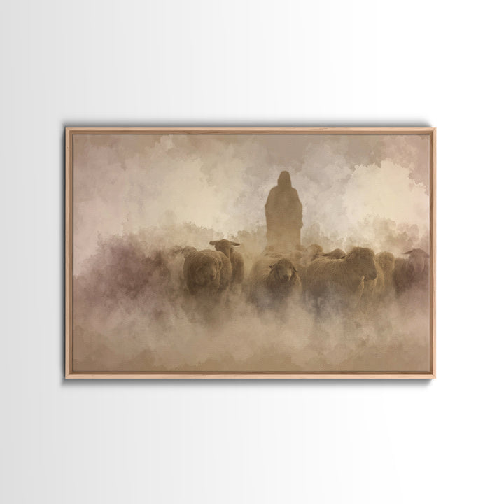 Silent Shepherd Path – Framed Canvas Print – Christian Art Canvas – Christian Wall Art – Jesus Painting – Christian Christmas