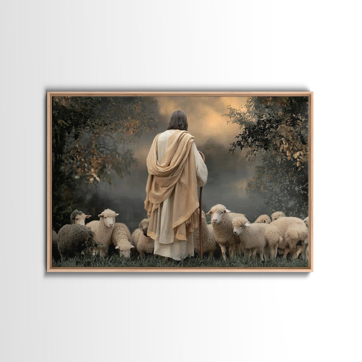 Misty Flock Calm, Framed Canvas Print, Christian Wall Art, Jesus Painting, Christian Art Canvas, Christmas Art